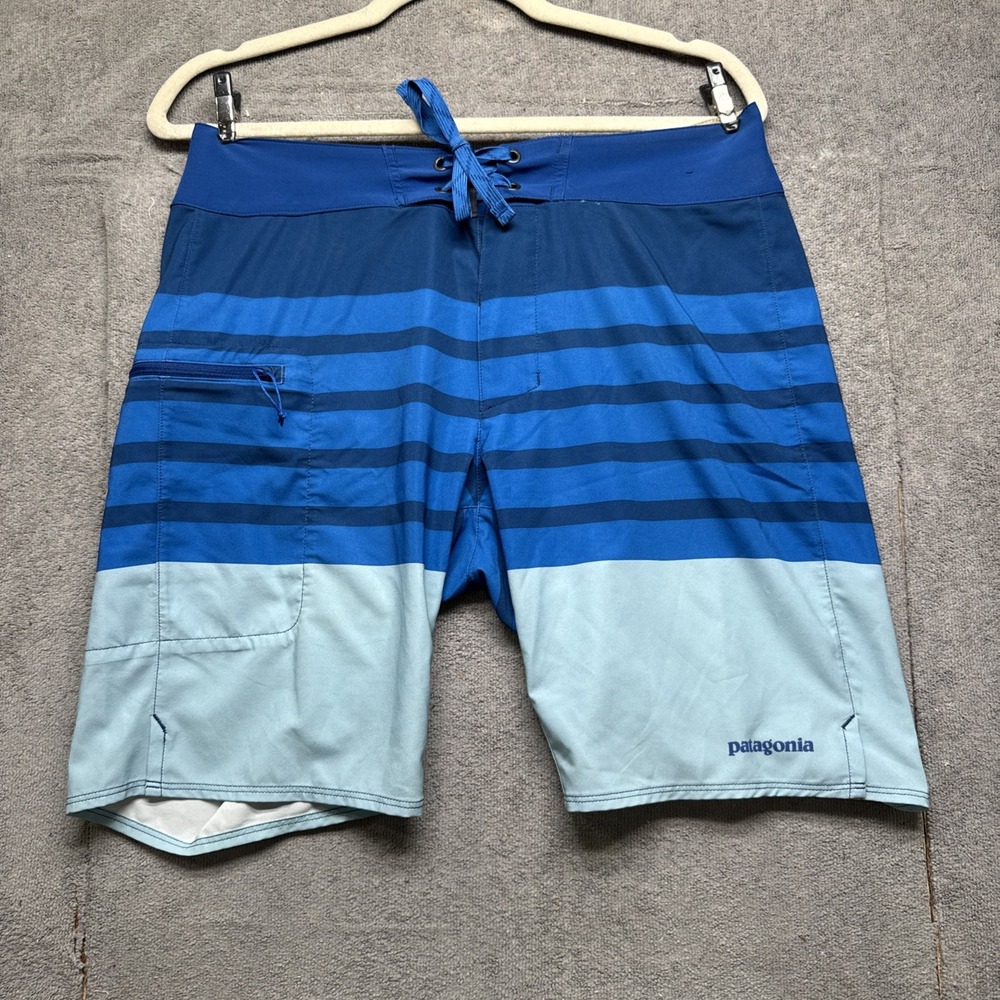 Patagonia Men's Blue Striped Board Shorts‎ Size 30 Swim Trunks Surfwear